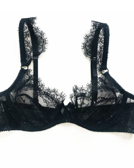 Leavers lace black balconette bra