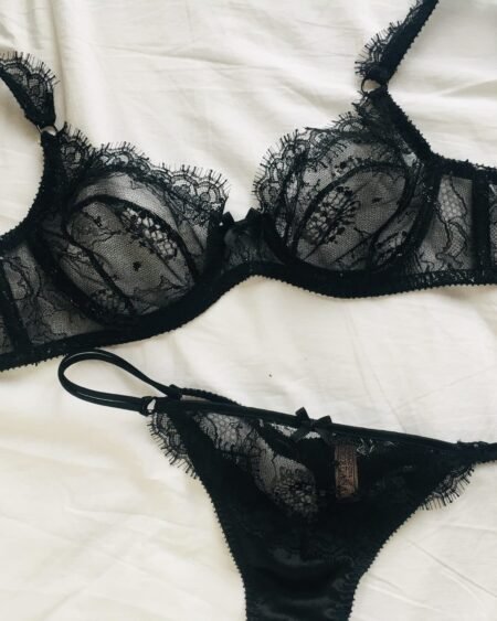 Leavers lace black balconette lingerie set