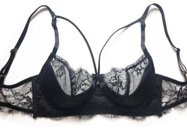 Black lingerie set in lace and silk front