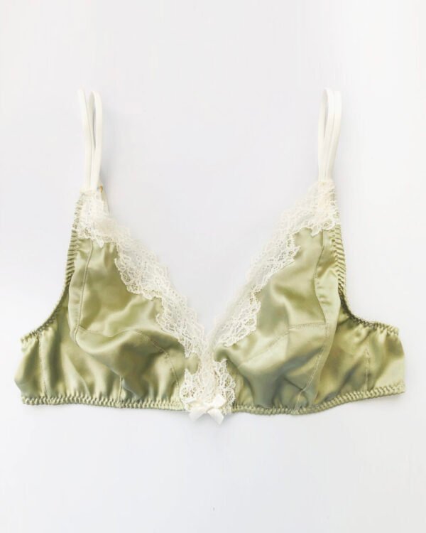 green silk bralette lingerie lace