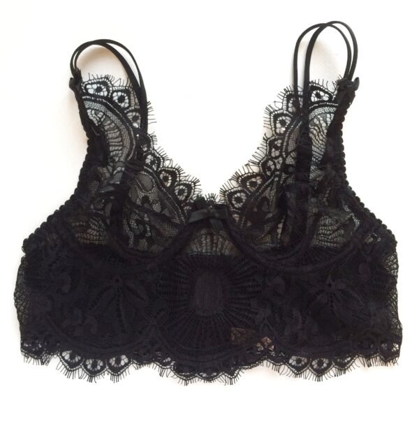 Black lace bra in black french chantilly lace lining in see-through ...