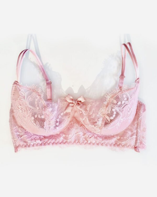 Pink Lace bra,  pink silk and black Chantilly Lace lingerie