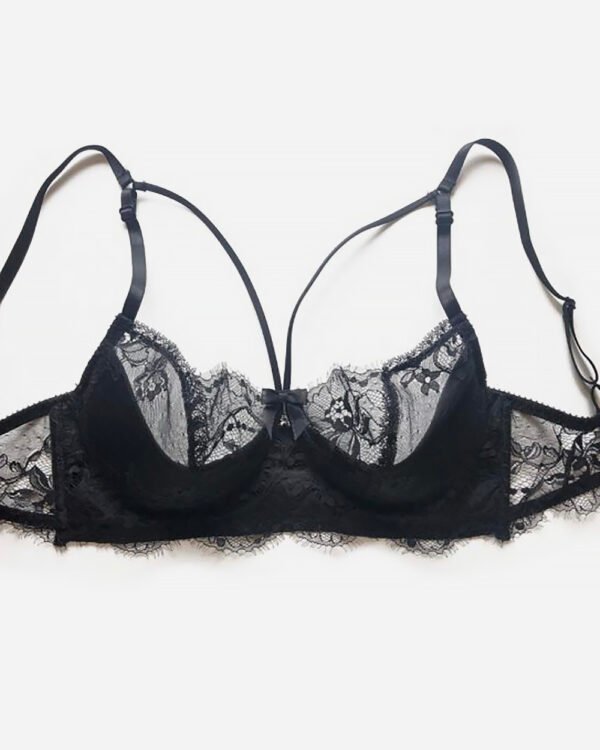 Balconette lace bra in black and silk lace