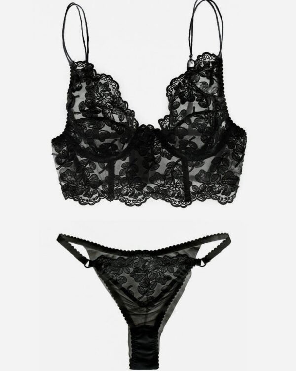 Black sheer lingerie set - sexy corset - Lingerie set in black lace - lace bra top - black set lingerie - sheer lace lingerie