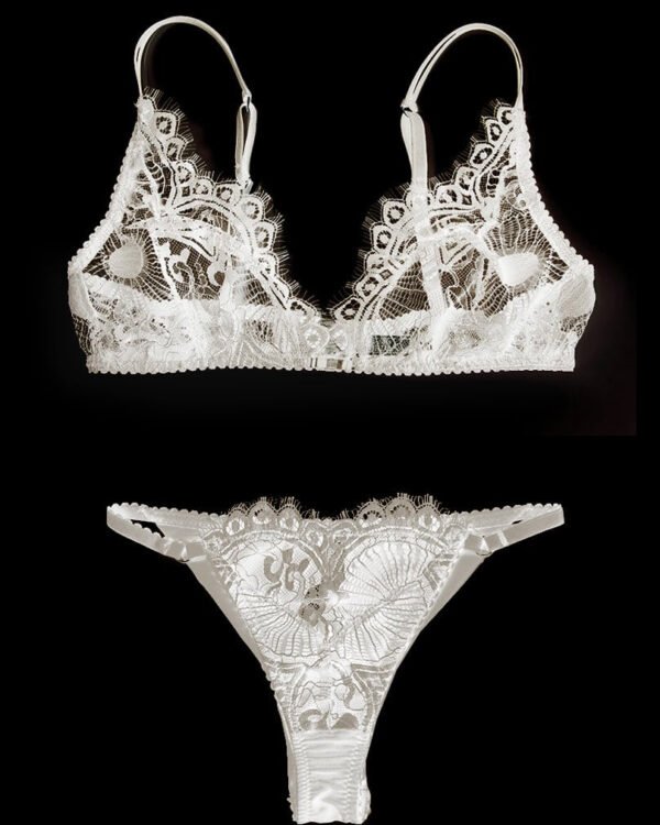 Wedding bralette - White lace bralette - White sheer bralette - White strappy bra - Bridal lace lingerie- Bralette and Bikini pants