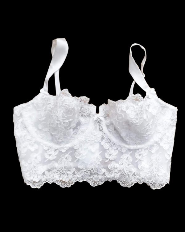 Bridal lace bra in white french calais lace  - longline bralette - soft cup bra - lacy bra - soft bra - lace bras -  lace lingerie bra -