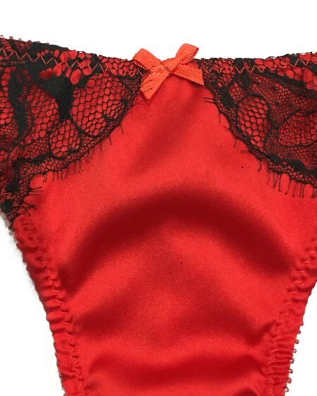 Black lace and red silk Panties details