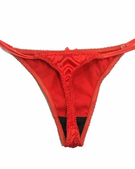 Red and black silk panties back