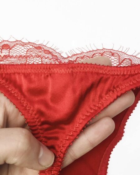 red silk Gstring back detail