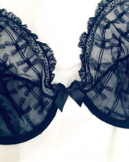 See-through black lace bra