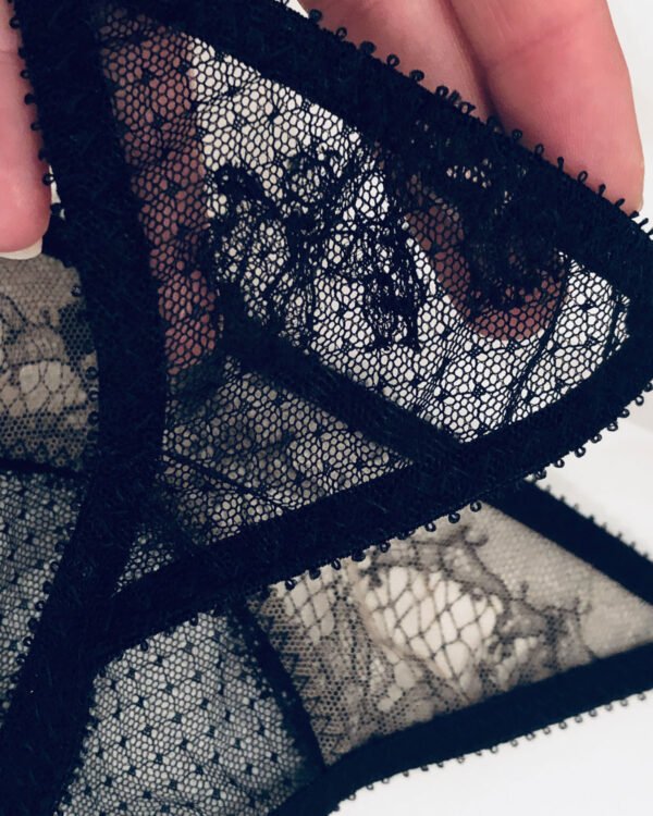 Sheer black lace Gstring detail black
