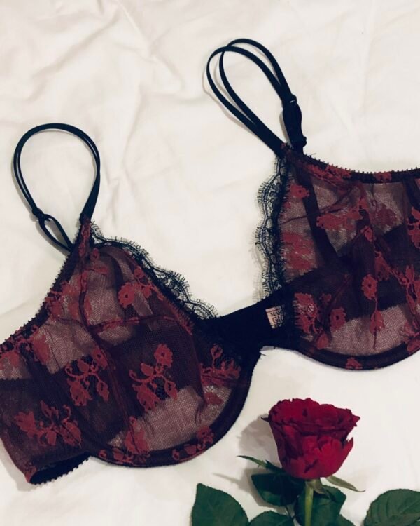 Sheer Dark red lace bra - Soft cup bra - See-through bra - Lace bra