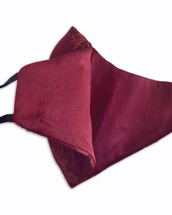 Dark red silk facemask with lace