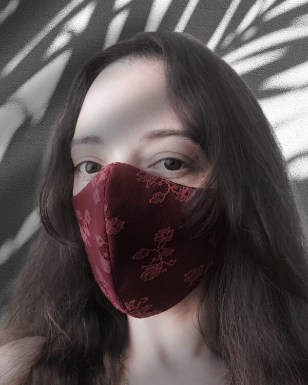 Dark red lace facemask