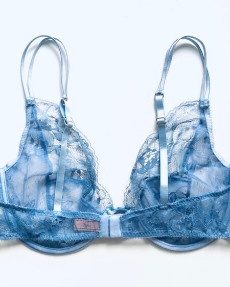 Blue sheer lace bra back