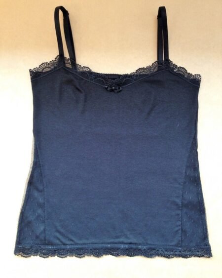 Black jersey tank top with black lace - Black strappy tank top