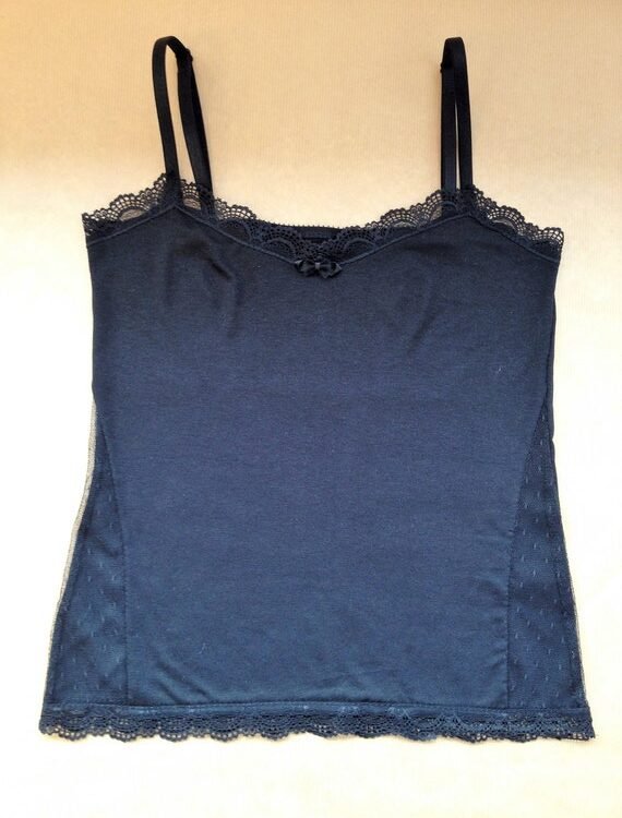 Black jersey tank top with black lace - Black strappy tank top