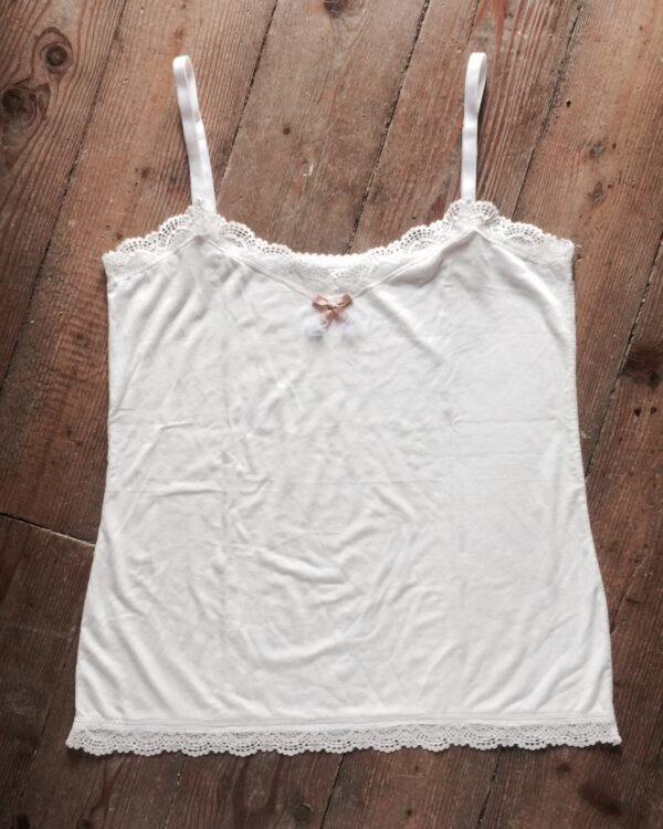 Ivory jersey tank top with ivory lace - Ivory strappy tank top