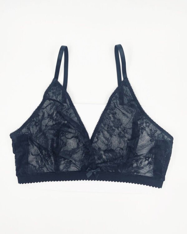 Sheer black lace bralette in comfortable stretch lace