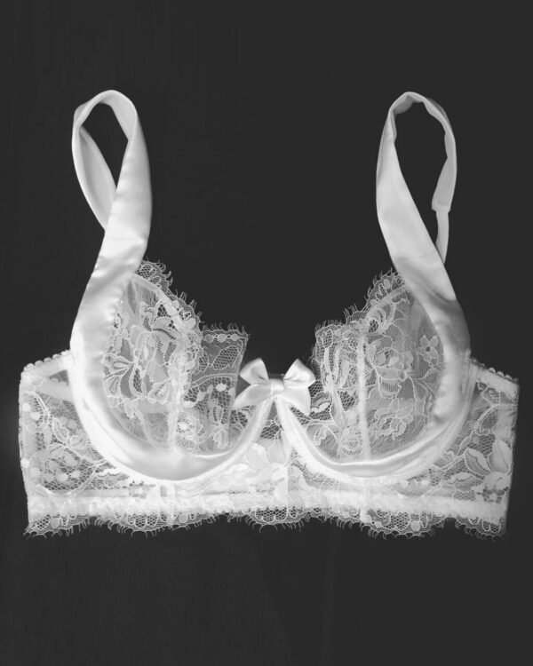 White Sheer bra - Lace bra - Silk Lingerie -  White bra - Lace bra in white Leavers lace and silk