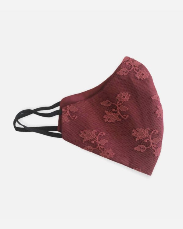 Dark red silk and lace facemask