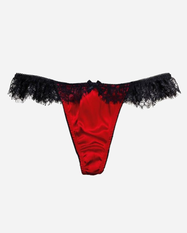 Red silk panties with Lace frill