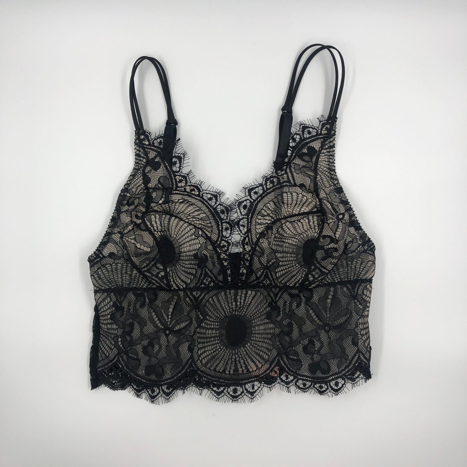 Black bralette top lined in nude mesh- Lace black bralette - Marianna  Giordana Paris