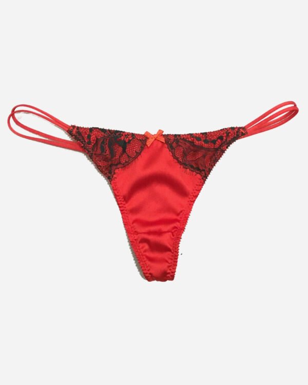 Red and black silk Gstring - Handmade Panties