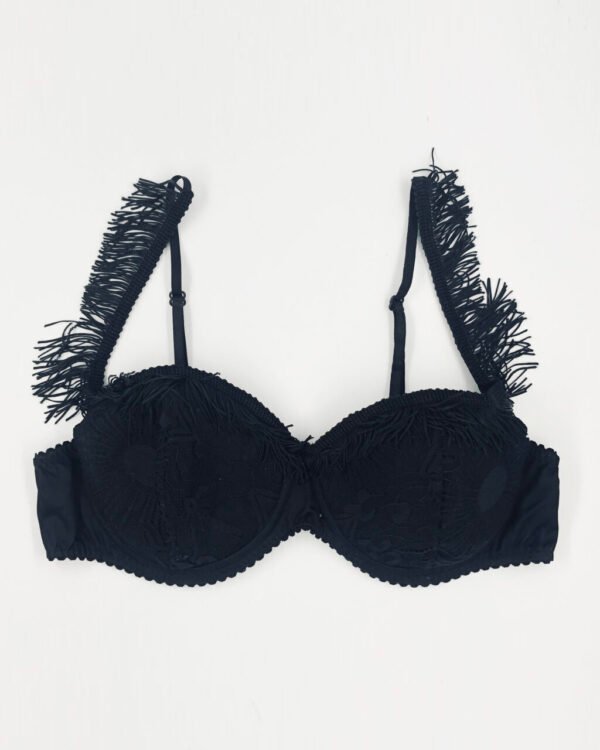 Balconnette Padded bra with lace and fringes