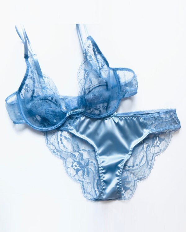 blue silk and lace sheer lingerie set