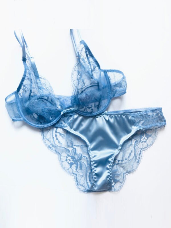 blue silk and lace sheer lingerie set