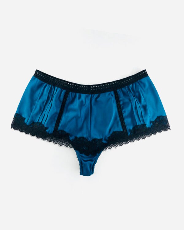 deep blue silk and lace french cut panties