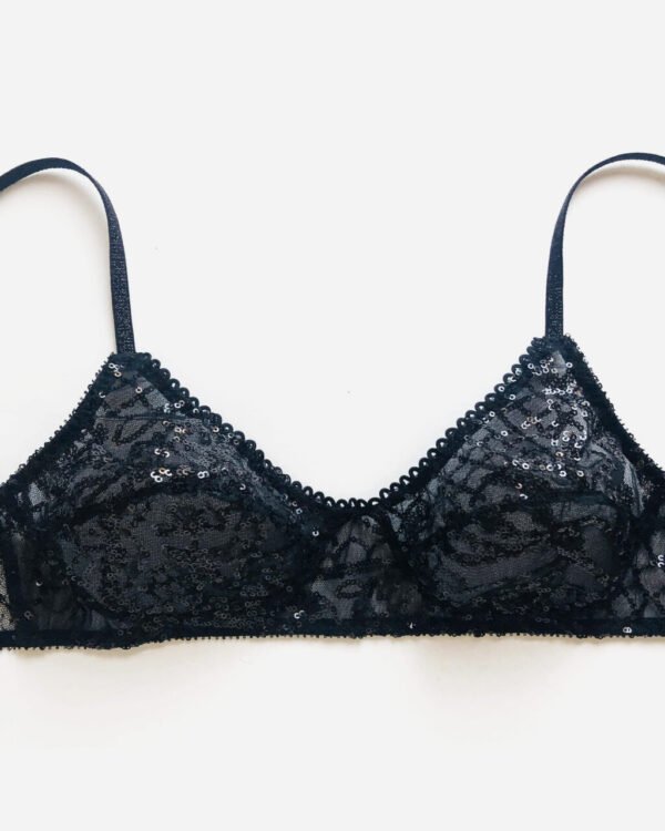 Black lace bralette in sequin mesh