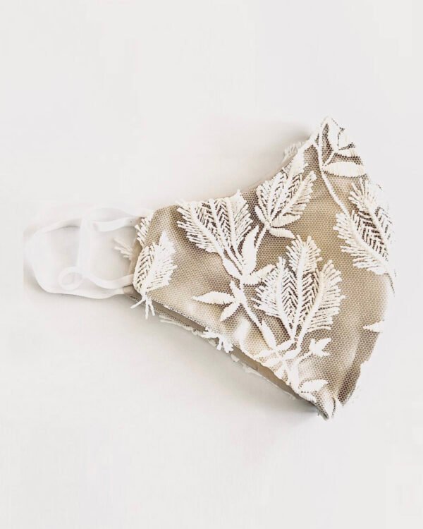 Silk and lace facemask nude color with white lace