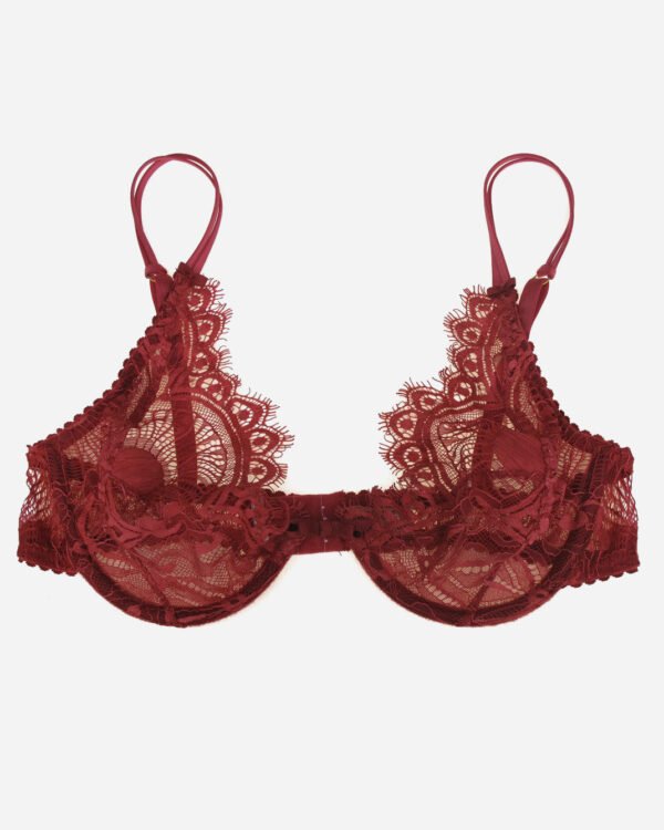 Red see through bra - Soft cup bra - See-through bra - Dark Red lace bra in lace - sheer strappy bra - See through bra -  Lace bra