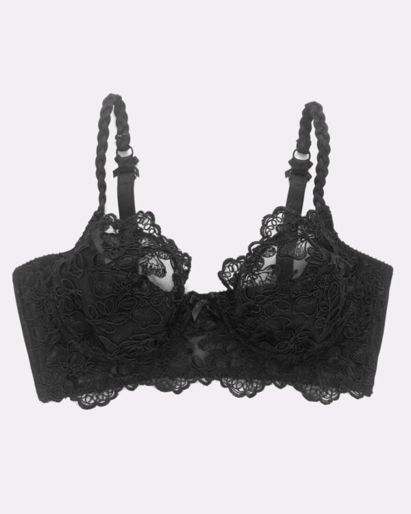 Black lace bra in black french calais lace