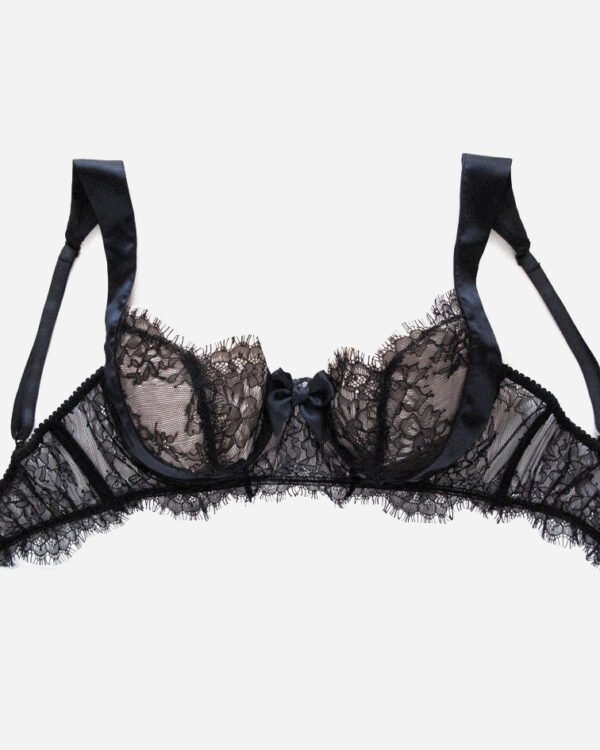 blue lace bra - sexy lace lingerie - see through lingerie - sheer lace lingerie - Lace bra in Black and dark blue silk - silk lingerie -