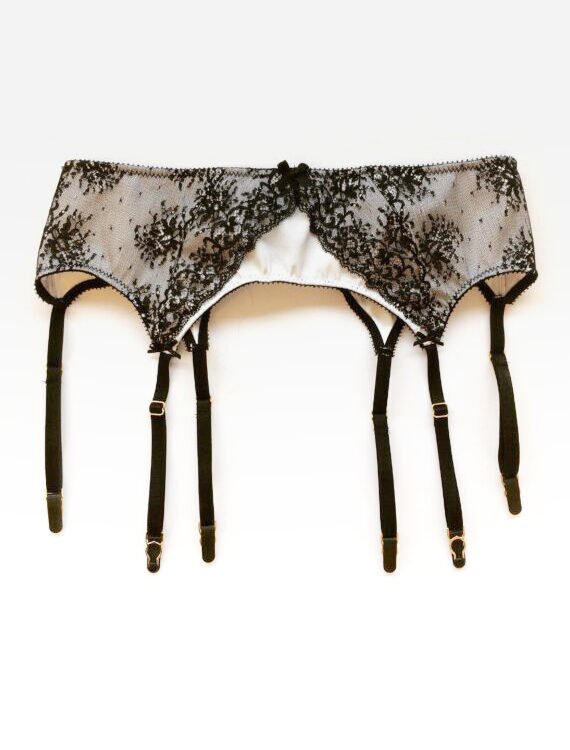 Garter belt - Ivory garter belt with black lace - Silk garter belt - silk lingerie