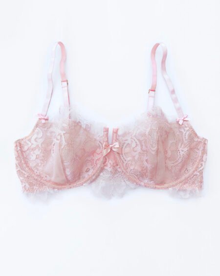 Pink see-through lace bra Balconette shape