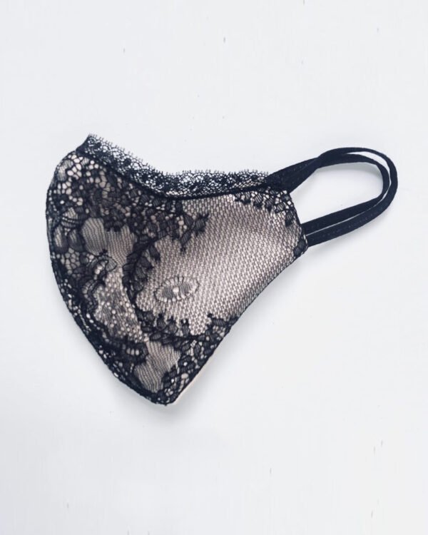 Silk and lace facemask nude color with black lace