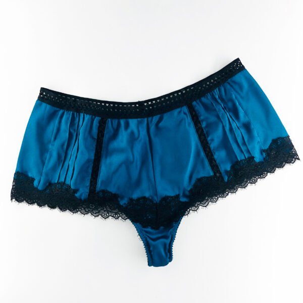 deep blue silk and lace french cut knickers