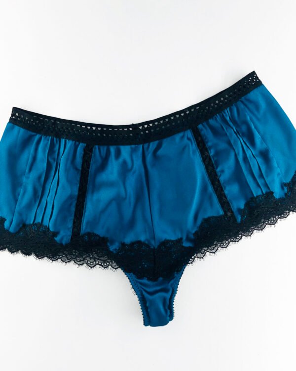 deep blue silk and lace french cut knickers