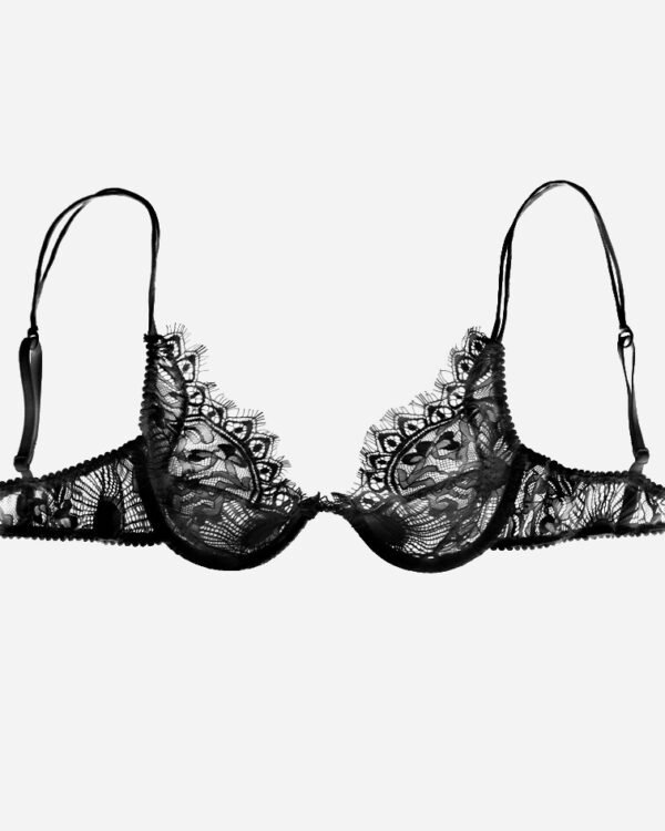 Sheer strappy bra - Lace bra - sexy lingerie set - intimate - black bralette - Plunge bra - lace panties