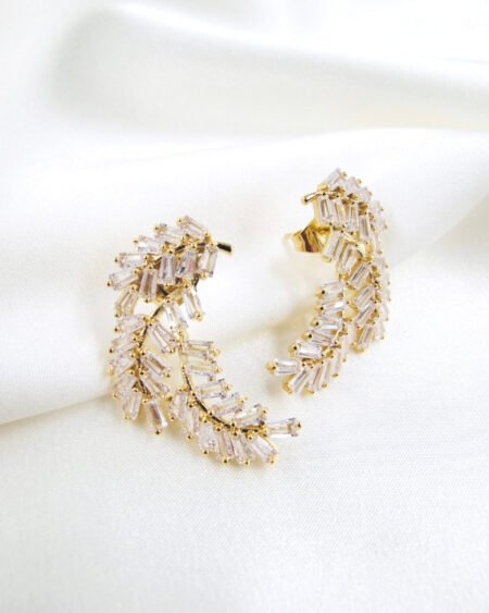 Gold earrings with zirconium – leaves shapes with zircon crystal