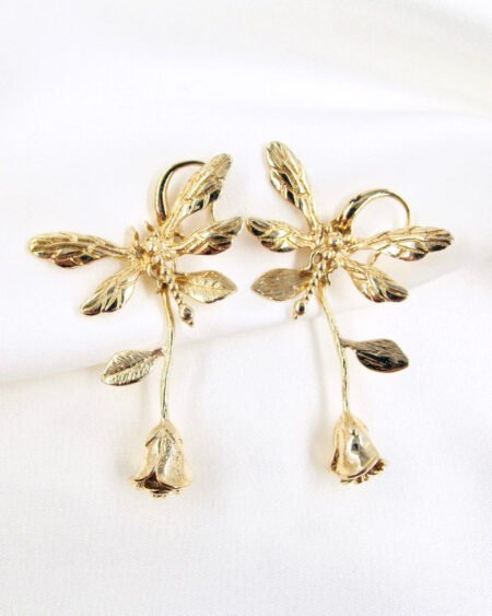 Gold plated earrings - unique design rose with butterfly