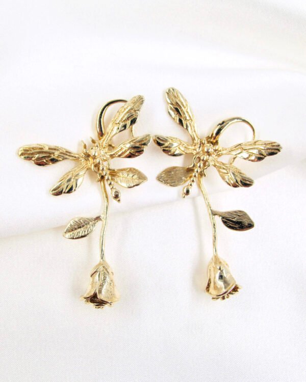 Gold plated earrings - unique design rose with butterfly