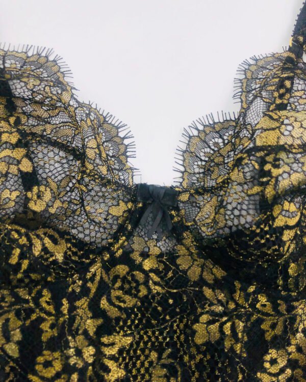 gold and black lace plunge bra