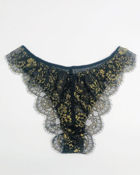 gold and black lace panties
