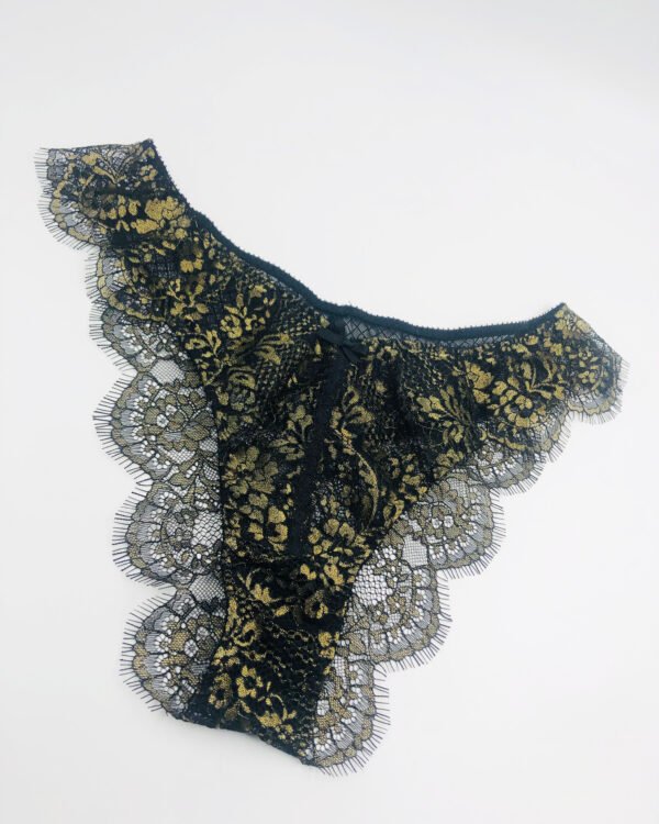 gold and black lace panties details