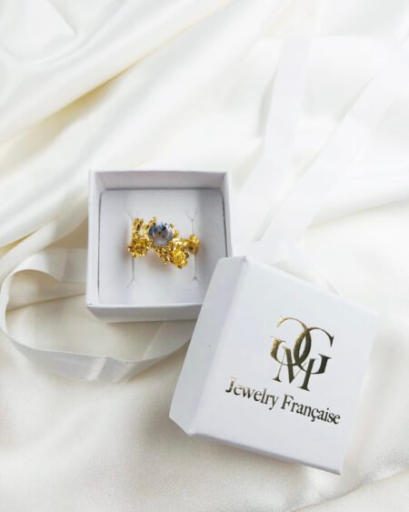 gold statement ring with merlinite